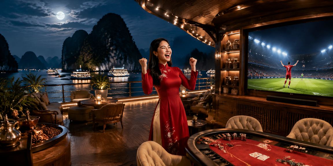 Người chơi trong trang phục áo dài tham gia trò chơi bài và cá cược thể thao tại Hạ Long về đêm
